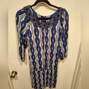 BCBGMaxazria NWT Embellished Stretchy Blue Twisted Rope Print Y2K Dress Sz M